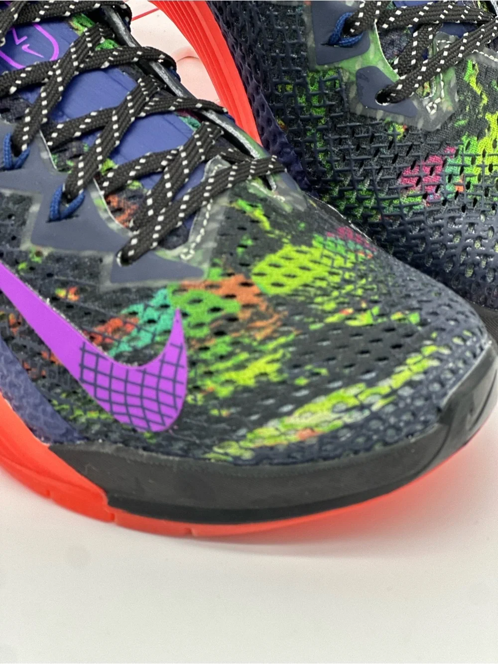 Nike Women's Multicolor Knit Sneakers with Purple Swoosh and Bright Orange Sole